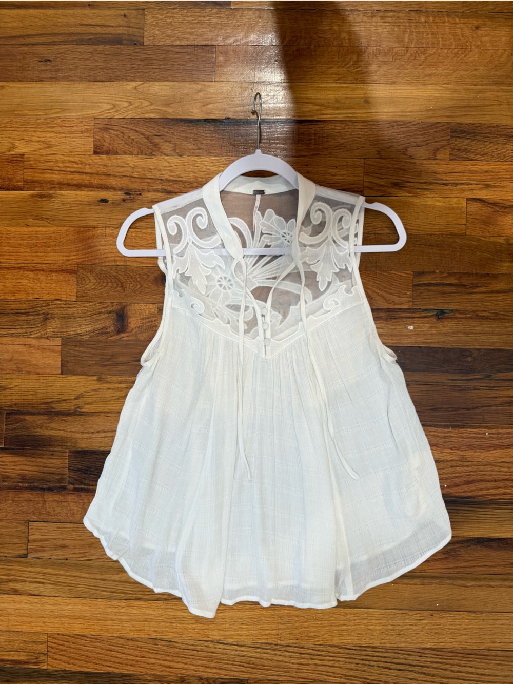 Free People White Sheer Lace-Yoke Camisole